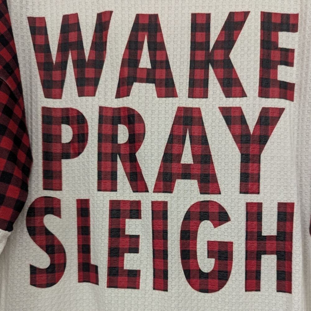 Cato • Christmas Top "Wake Pray Sleigh" Waffle Knit | Buffalo Plaid | 2X 18/20 - Picture 2 of 9